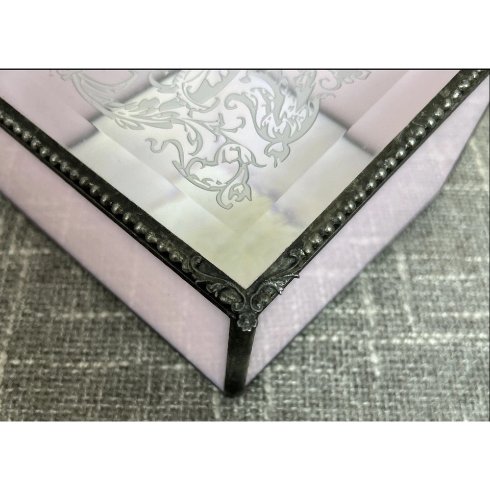 Vintage Etched Glass Trinket Box Jewelry Keepsake Box Fairy Decor Small Hinged - Picture 6 of 11